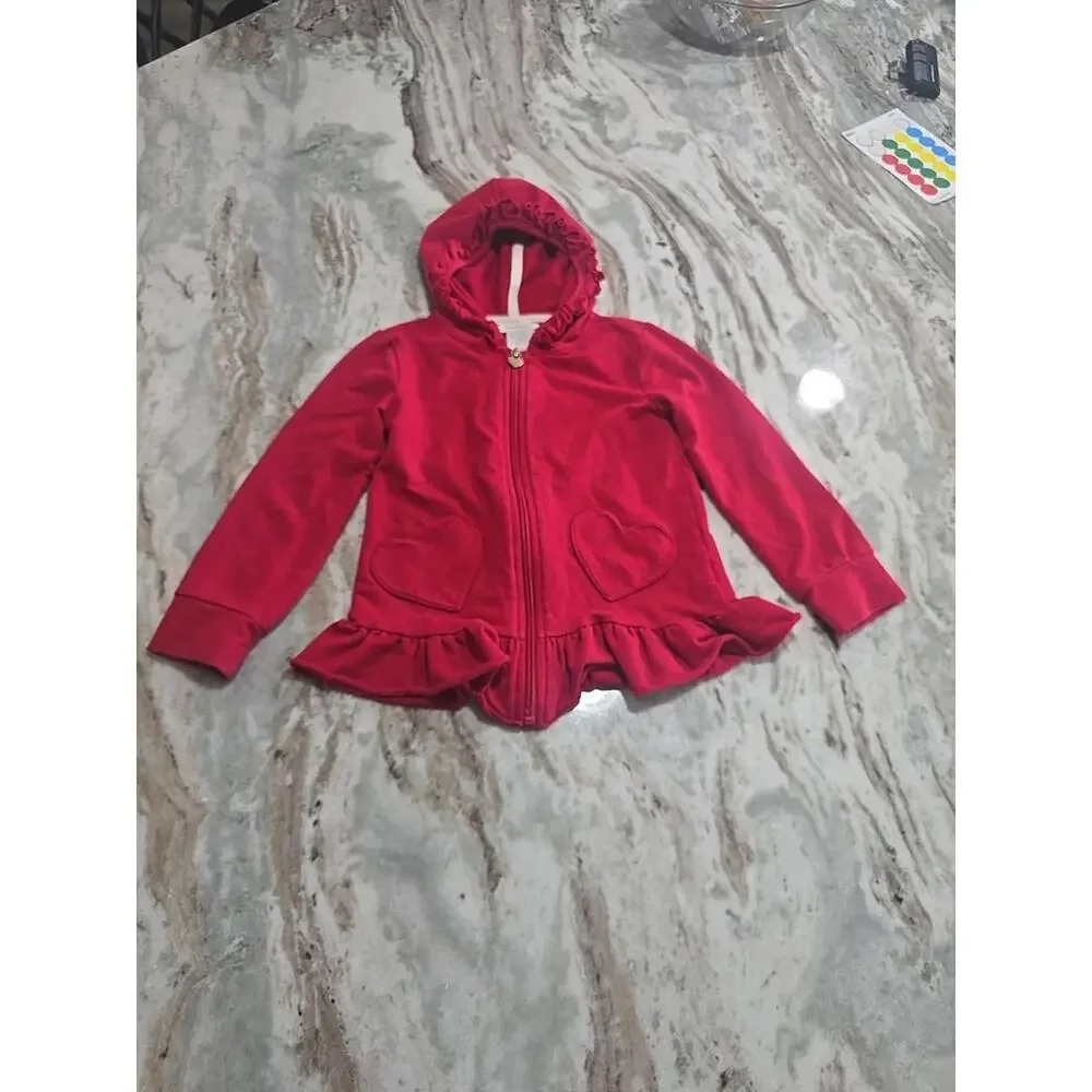 Tommy‎ Bahama Red Hooded Full Zip Jacket Heart Shaped Pockets Girls Size 3T